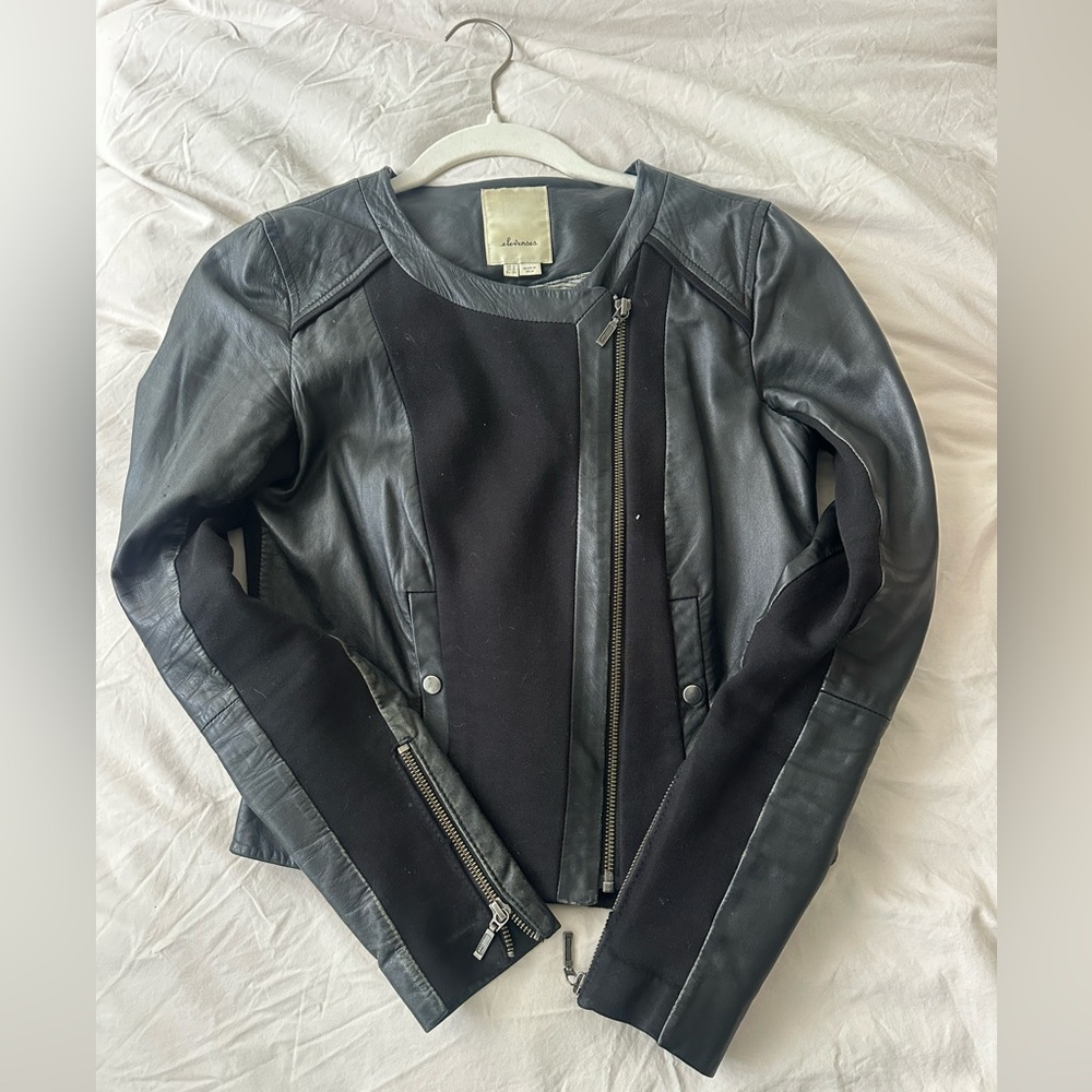 Genuine Real Leather Black Anthropologie Elevenses Jacket in Size 2